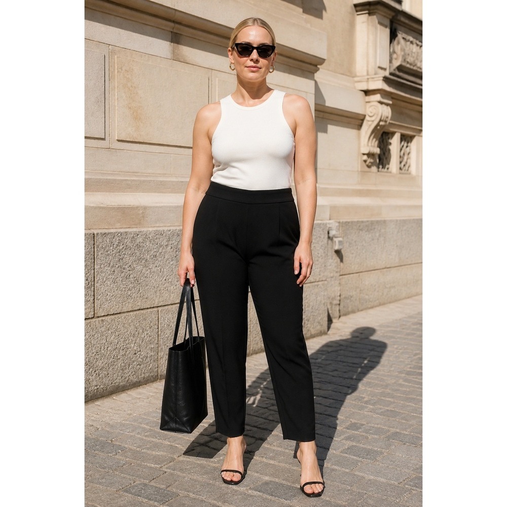 J.Crew Black Pull-On Ankle Pants Womens Sm Elastic Back Crepe Trousers Business